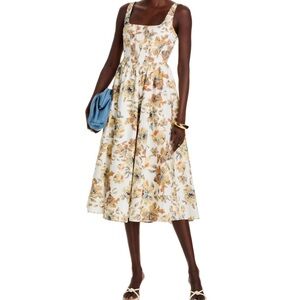Wayf Cream and Brown Floral Midi Dress